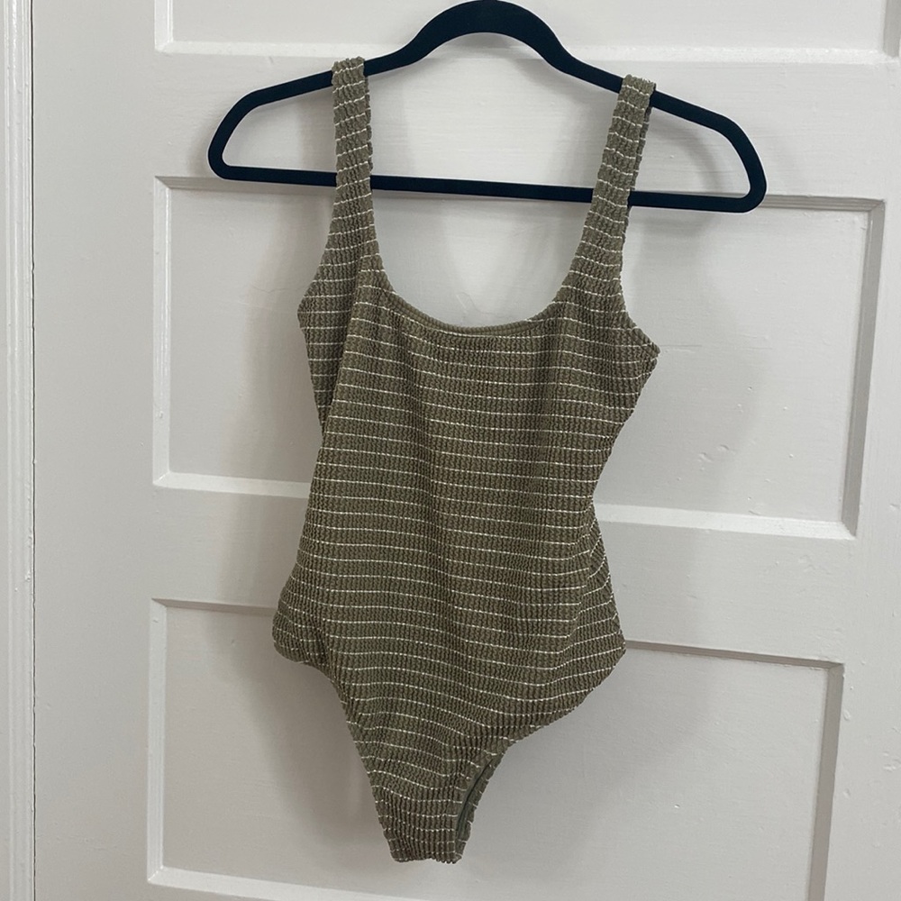 Billabong green and white ribbed one piece swimsuit